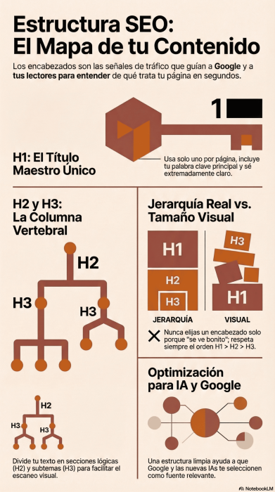 esquema con la estructura de los encabezados seo
